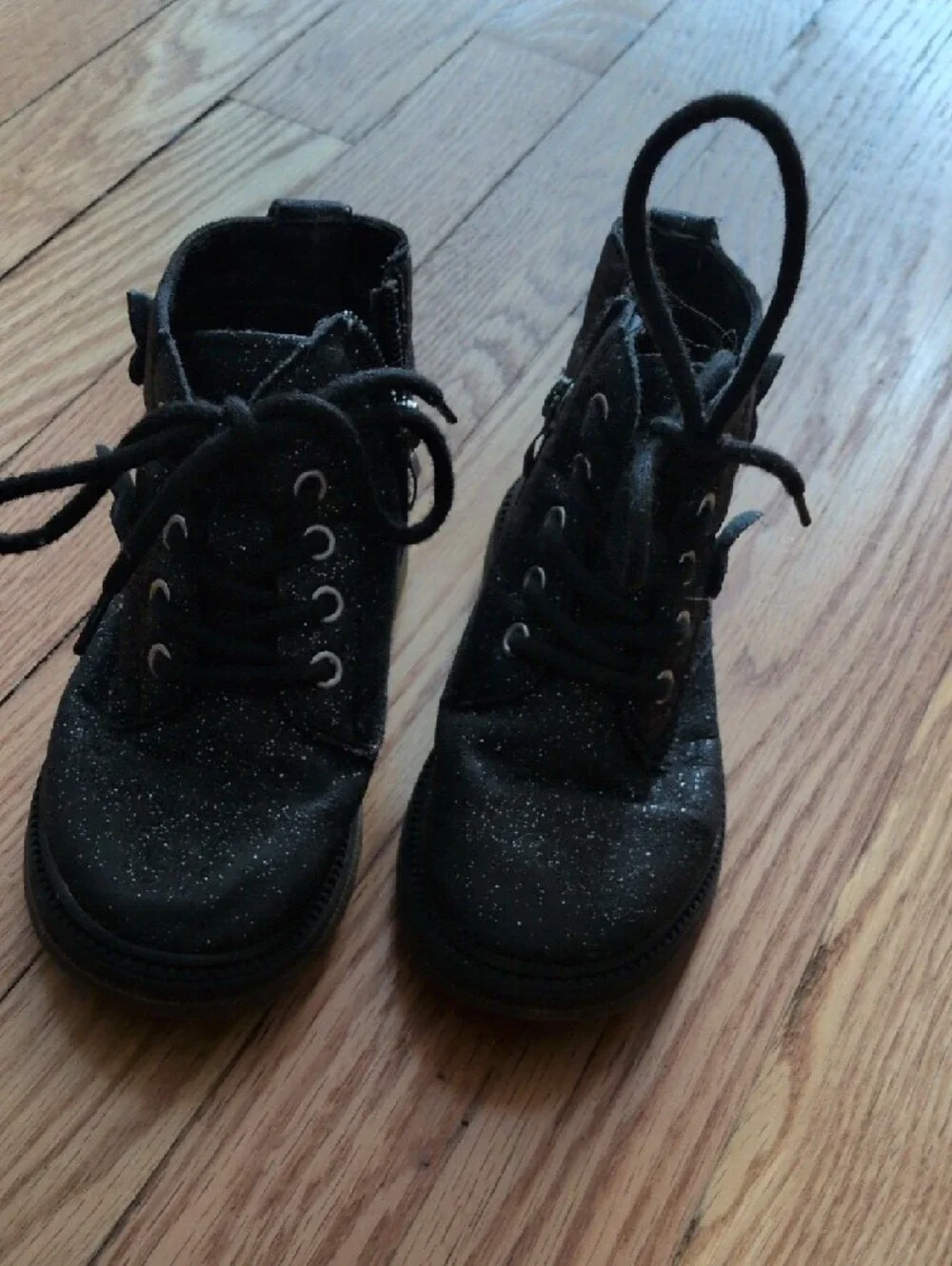 Kids Black Glitter Lace-Up Ankle Boots With Butterflies‎ Size 10